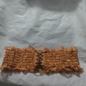 Caramel Brown Lace Faux Leather Lace Up Stretchy Statement Waist Cincher Belt